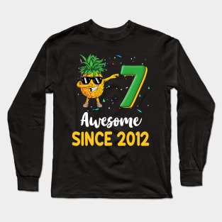 7th Birthday Pineapple Dabbing 7 Years Old Long Sleeve T-Shirt